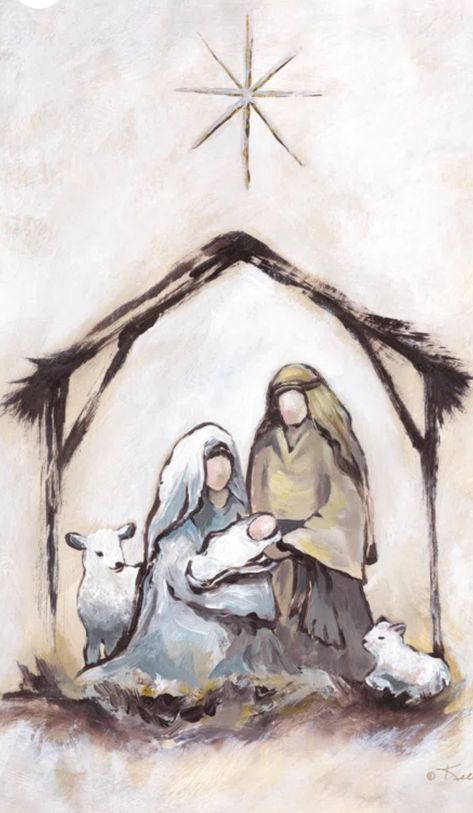 Christmas Nativity Watercolor Ideas, Nativity Scene Painting Easy, Diy Nativity Painting On Canvas, Christmas Paintings Jesus, Manger Scenes Nativity Diy Indoor, Christian Christmas Painting, Abstract Nativity Painting, Religious Christmas Paintings, Simple Nativity Drawing