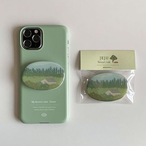 aestraraa Phone Case With Popsocket, Popsockets Aesthetic, Popsocket Design, Korean Phone Cases, Korean Phones, Iphone Case Aesthetic, Aesthetic Case, Phone Packaging, Green Phone Case