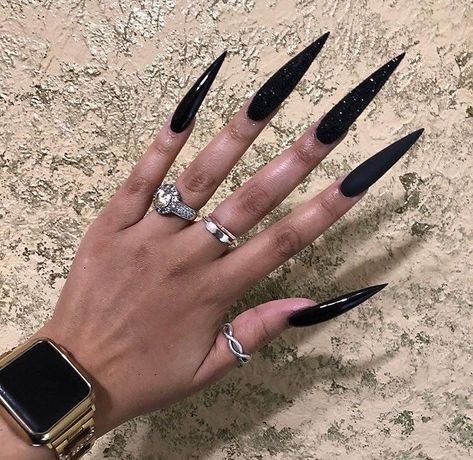 Nail 2023 Spring, Categories Design, Nail Marble, Long Black Nails, Stilleto Nails Designs, Nail 2023, Black Stiletto Nails, Long Nail Art, Long Stiletto Nails