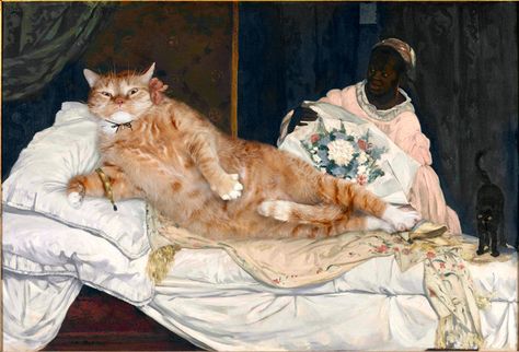 Edouard Manet,  Olympia Manet Olympia, Edouard Manet, Art Parody, Hur Man Målar, Art Cat, Russian Artists, Old Paintings, Ginger Cats, Arte Animal