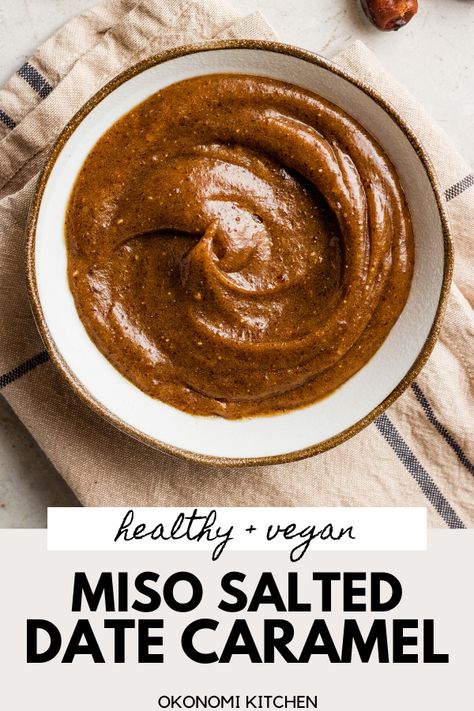 Miso Caramel Sauce, Dates Sauce, Caramel Sauce Vegan, Date Caramel Sauce, Miso Caramel, Okonomi Kitchen, Vegan Bakes, Cheese Ideas, Vegan Sauce