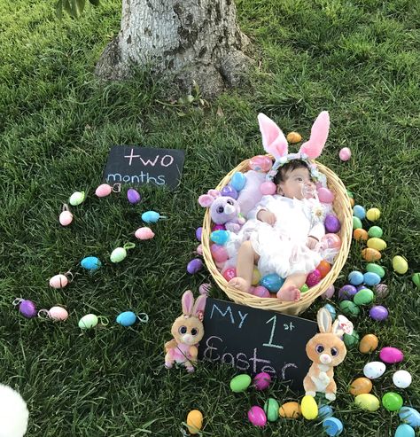 My First Easter Photoshoot, Easter Pictures For Babies, 2 Month Photoshoot Ideas, 2 Months Baby Photoshoot, Easter Baby Photoshoot, Holiday Baby Pictures, Baby Easter Pictures, Easter Baby Photos, Baby Holiday Photos