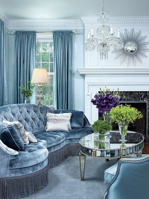 Elegant Ice blue living room Hill Interiors, Blue Living Room, Design Del Prodotto, Blue Rooms, A Living Room, Beautiful Interiors, 인테리어 디자인, Patio Decor, Home Interior