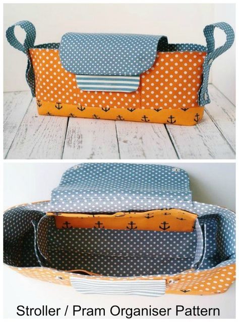 Stroller organiser sewing pattern. A great alternative to a diaper bag sewing pattern, for when you take a walk with baby and need to carry a bottle, some wipes, a drink, your wallet and phone and some basic baby supplies. Straps to the handles on your pram or stroller. Diaper bag sewing pattern. Gift ideas to sew. Makes a great gift idea to sew for a new mom. #BagSewingPattern #EasySewingPattern #SewABag #QuickSewingPattern #DiaperBagSewingPattern #DiaperBagPattern #SewingForBabies #GiftIdeasTo Stroller Bag Pattern, Diaper Bag Sewing Pattern, Clutch Bag Pattern, Stroller Organizer, Stroller Bag, Modern Bag, Trendy Sewing, Baby Supplies, Diaper Bag Backpack