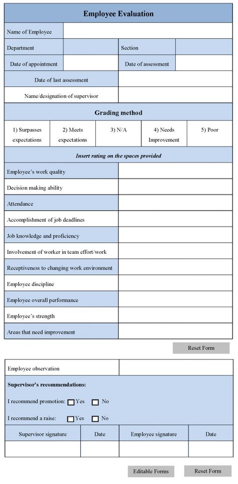 Employee evaluation is a review of an employee's performance, including strengths and shortcomings; typically completed by the employee's direct supervisor. Companies use this to determine who is eligile for promotion or transfer, or as means of modifying employee performance. It is often used in the hospitality industry as a basis for granting pay increases. Employee Review, Employee Evaluation, Employee Evaluation Form, Employee Performance Review, Evaluation Employee, Employee Performance, Performance Appraisal, Evaluation Form, Employee Onboarding