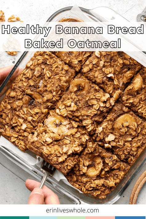 Give this healthy banana bread baked oatmeal recipe a try for breakfast when you're looking for something easy, quick, and protein packed! Made with rolled oats, ripe bananas, and a little maple syrup for natural sugar. Banana Bread With Quick Oats, Rolled Oat Breakfast Recipes, Healthy Oat Bake Breakfast, Rolled Oats Baked Oatmeal, Banana Recipes Healthy Breakfast, Recipes With Quick Oats Healthy, Healthy Banana Oat Recipes, High Protein Banana Baked Oatmeal, Rolled Oats And Banana Recipe