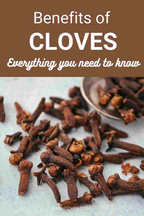 A Pinterest pin featuring a close-up of cloves with easy-to-read text. The guide offers insights into the nutrition, health benefits, and tips for using, buying, and storing cloves. A must-have for spice lovers and cooking enthusiasts! #ClovesGuide #SpiceBenefits #HealthyLiving Clove Benefits Health, How To Use Cloves, Clove Water Recipe, Cloves Recipes, Cloves Health Benefits, Cloves Benefits, Cloves Spice, Maluku Islands, Milk Benefits