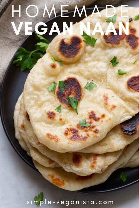 Easy Vegan Naan, Naan Bread Recipe Easy, Vegan Naan Bread, Pizza Naan, Vegan Naan, Naan Bread Recipe, Indian Flatbread, Recipes With Naan Bread, Quick Easy Vegan