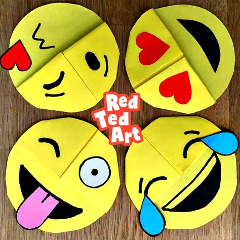 Diy Emoji Crafts, Emoji Crafts For Kids, Flextangle Template, Emoji Bookmarks, Origami Bookmark Corner, Make Emoji, Emoji Craft, Emoji Diy, Bookmark Corner