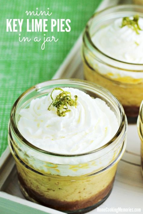 Mini Key Lime Pies in a Jar Recipe – Home Cooking Memories Canned Desserts, Pies In A Jar, Mason Jar Cheesecake, Mason Jar Desserts Recipes, Key Lime Pies, Mini Key Lime Pies, Jar Desserts, Savoury Treats, Jar Meals