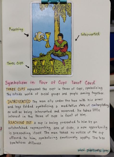 4 Of Cups Tarot Meaning, 10 Of Cups Tarot Meaning, Four Of Cups Tarot Meaning, 4 Of Cups Tarot, Four Of Cups Tarot, Cups Tarot Meaning, 4 Of Cups, Tarot Notes, Four Of Cups