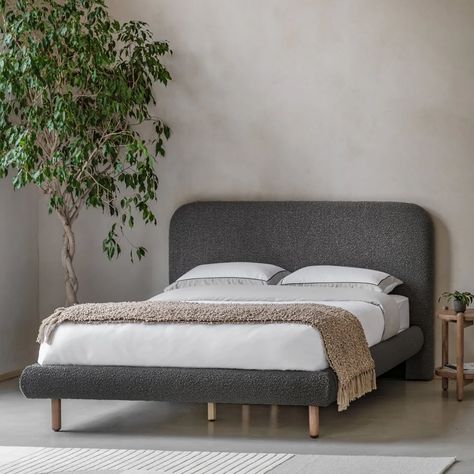 Bedsteads up to 64% off Link in Bio #bedroomdecor #bedroominspo #bedroom #neutralbedroom Charcoal Upholstered Bed, Double Bed Designs, Upholstered Storage Bed, Modern Style Bedroom, Neutral Bedding, Curved Headboard, Double Bed Frame, Wooden Bed Frames, Upholstered Bed Frame