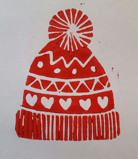 Snowflake Lino Print, Lino Print Christmas Card Ideas, Linoleum Print Ideas Christmas, Gnome Linocut, Christmas Block Printing, Linocut Easy, Xmas Linocut, Linocut Christmas Cards Ideas, Winter Linocut