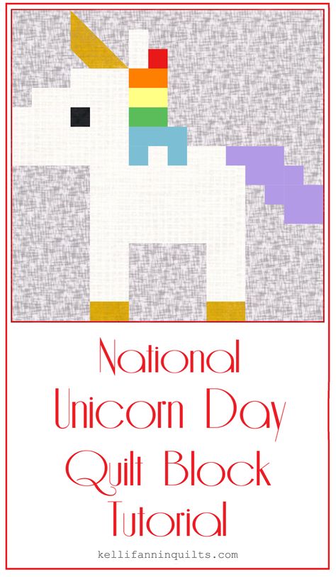 Unicorn Quilt Block Pattern Free, Unicorn Quilt Block, Unicorn Quilt Pattern Free, Unicorn Quilt Pattern, Unicorn Quilts, Pixel Quilt, Unicorn Day, Quilt Animals, Unicorn Quilt