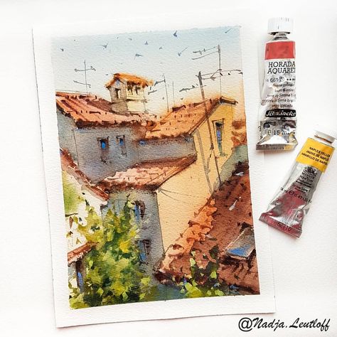 Loose Watercolor Landscape, Rovinj Croatia, Plein Air Watercolor, Watercolor Paintings Nature, Watercolor Architecture, Italy Painting, Anime Canvas Art, Watercolour Inspiration, Loose Watercolor