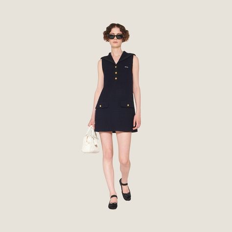 Navy Tweed Mini-dress | Miu Miu Embroidered Organza Dress, Prada 2005, Garment Cover, Knit Logo, Organza Dress, Sailor Collar, Boutique Online, Jersey Dress, Chiffon Dress