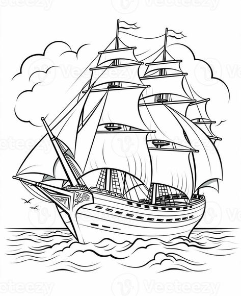 a drawing of a ship sailing in the ocean. generative ai. Ship Line Drawing, Sailing Ship Drawing, Ship Coloring Pages, Emo Drawing, Pirate Ship Drawing, Sailboat Drawing, Sketch Tattoos, Polish Tattoos, Ocean Drawing