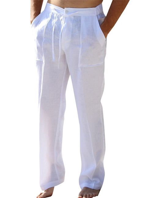 Fitted Linen Pants, White Pants Men, Linen Beach Pants, White Pants Outfit, Casual Linen Pants, Mens Linen Pants, Linen Drawstring Pants, Pants Outfit Men, White Linen Pants