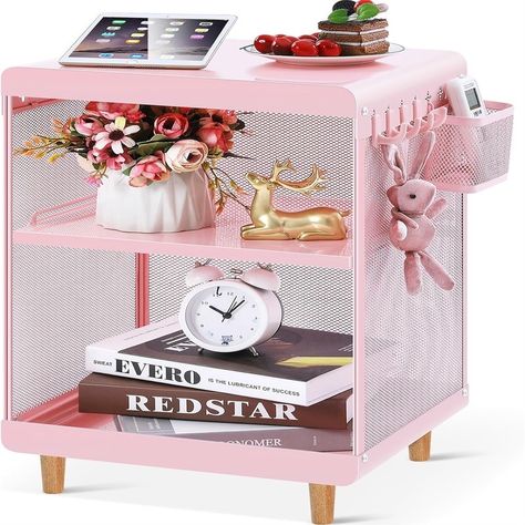 Pink Nightstands, Storage For Living Room, Narrow Sofa Table, Nightstand Table, Vintage Bedside Table, End Table With Storage, Small Bedside Table, Bedside Night Stands, Table Metal