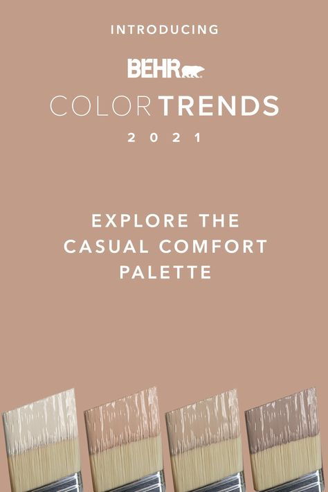 Bring everyday comfort to your home with these neutral paint colors, that are just naturally cozy, from our Casual Comfort palette. Explore the earthy yet refined tones of Modern Mocha N150-4,  Almond Wisp PPU5-12, Canyon Dusk S210-4 and Sierra N240-4  from our BEHR® Color Trends 2021, to inspire an effortless calm. Click below to see more. Pink Taupe Paint Colors, Mink Haze Behr Paint, Earthy Neutral Paint Color Palette, Modern Mocha Behr Paint, Behr Burnished Clay Cabinets, Behr Almond Wisp, Canyon Dusk Behr Paint, Behr Paint Terracotta, Adobe Sand Behr Paint