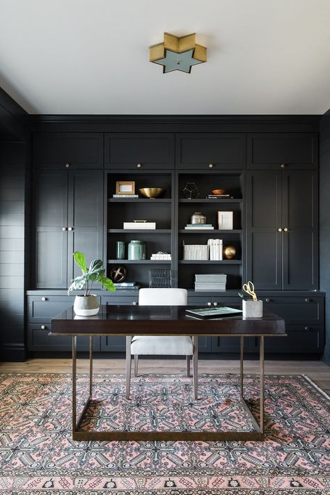 Office paint color, Soot by Benjamin Moore Dark Office, Cheap Office Furniture, Boss Office, Office Inspo, 아파트 인테리어, Small Room Design, Small Home Office, The Desk, Modern Home Office