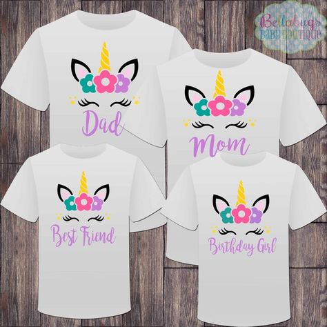 Unicorn Birthday Shirts Family, Suga Birthday, 5th Birthday Girls, Matching Birthday Shirts, Unicorn Birthday Party Decorations, Unicorn Birthday Outfit, Unicorn Themed Birthday Party, Unicorn Birthday Cake, Rainbow Unicorn Birthday