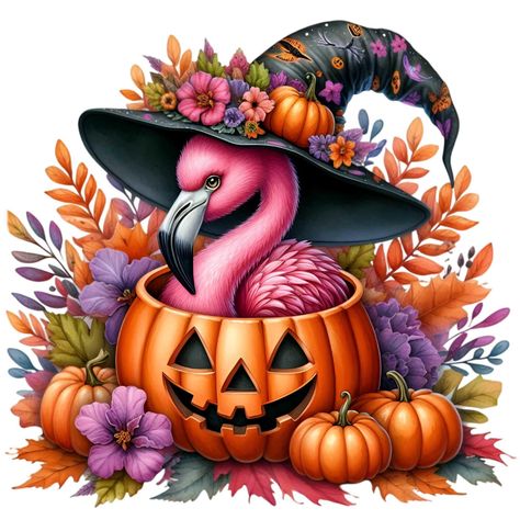 Halloween Flamingos, Flamingo Pumpkin, Tropical Halloween, Halloween Flamingo, Flamingo Clip Art, Flamingo Halloween, Flamingo Bag, Flamingo Garden, Tattoos Sleeve