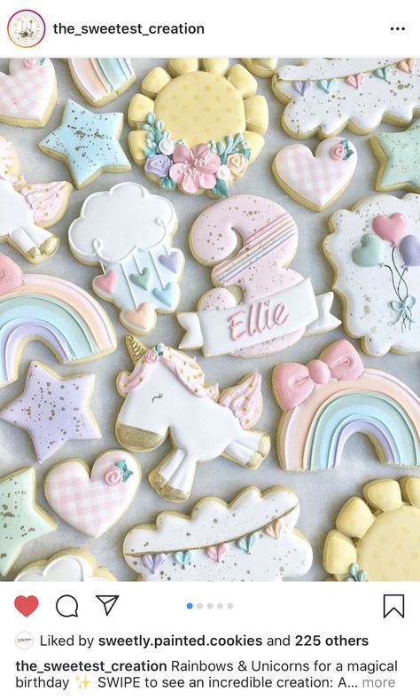 Royal Iced Cookies, Sugar Cookie Royal Icing, Unicorn Cookies, Iced Sugar Cookies, Rainbow Cookies, Personalized Cookies, Sweet Baby Girl, Sugar Cookie Designs