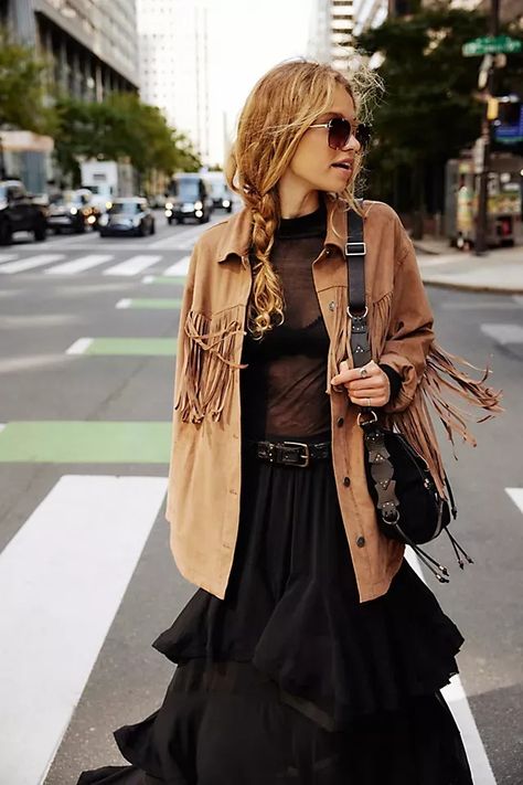 37 of the Best New Fall Arrivals at Free People Right Now | Who What Wear Suede Jacket Outfit, Fall Jackets Outfit, Free People Clothing, Fringe Jacket, Hottest Fashion Trends, Suede Jacket, Sweater Set, Faux Fur Jacket, Boho Clothing