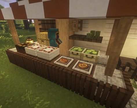 Food Stand Minecraft, Minecraft Bakery Interior, Minecraft Grocery Store, Minecraft Patio, Cute Minecraft House, Minecraft Bakery, Build Cute, Minecraft Market, Minecraft Home