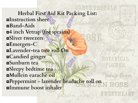 Herbal First Aid Kit Packing List and Use Instructions | Joybilee Farm Hiking First Aid Kit Checklist, Herbal First Aid Kit, Herbal First Aid, Bedtime Tea, Wilderness First Aid, Travel Size First Aid Kit, Aid Kit, First Aid Kit, Travel Kits