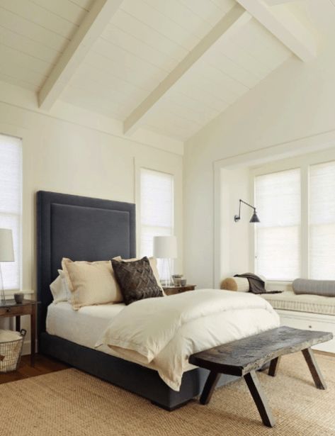 10 White Paint Colors that Designers Love | Caroline on Design Benjamin Moore Navajo White, Bedroom Window Seat, Navajo White, Bedroom Decor Inspiration, Farmhouse Bedding, White Paint Colors, Farmhouse Bedroom Decor, Farmhouse Bedroom, Blue Bedroom