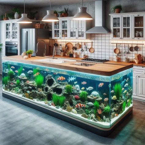 In the world of interior design, innovation knows no bounds. One trend that's making waves (pun intended) is the aquarium-inspired kitchen island. Imagine Aquarium House, Cool Fish Tank Decorations, Luxury Living Room Inspiration, Cool Fish Tanks, Aquarium Maintenance, Terrarium Ideas, Cool Fish, Aquarium Design, Apartment Architecture