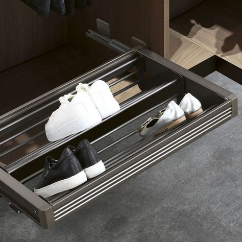 Pull-Out Shoe Rack gives you the ultimate shoe storage solution Pull Out Shoe Rack, Pull Out Shoe, Shoe Storage Wardrobe, Storage In Kitchen, Shoe Rack Drawer, Wardrobe Shoe Rack, Shoe Drawer, Closet Shoe Storage, Closet Rods