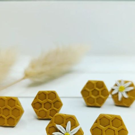 Handmade Polymer Clay, Honeycomb, Polymer Clay Earrings, Clay Earrings, Polymer Clay, Bee, Jewelry Making