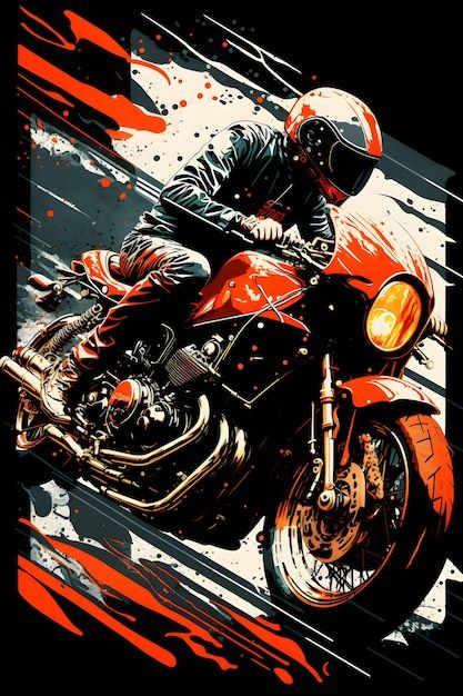 Photo creative digital illustration pain... | Premium Photo #Freepik #photo #vintage-bike #biker #moto-bike #classic-motorcycle Biker Pictures, Motorcycle Art Painting, Biker Photos, Tshirt Artwork, Motorbike Art, Motorcycle Events, Motorcycle Drawing, Bike Poster, Moto Vintage