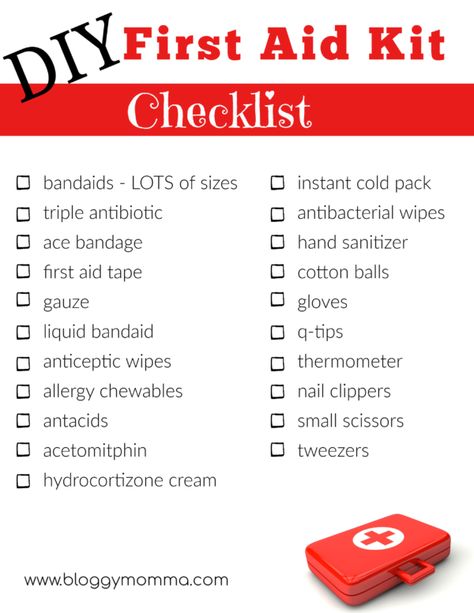 How to Perfectly Stock Your Homemade First Aid Kit | Bloggy Momma Homemade First Aid Kit, First Aid Kit Checklist, Diy First Aid Kit, Mini First Aid Kit, First Aid Tips, Basic First Aid, Emergency Prepardness, Emergency Preparedness Kit, Emergency Preparation