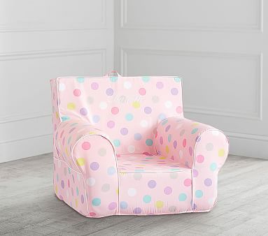 Pink Multi Dot Anywhere Chair Pottery Barn Anywhere Chair, Baby Cribs Furniture, Kids Girl Room, Kids Armchair, Washable Slipcovers, Office Chair Design, Black Dining Chairs, Toddler Bedroom, Kids Sofa