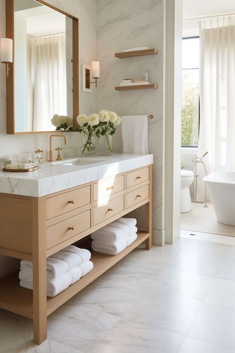 Alder Vanity Bathroom, Bathroom Vanity With Towel Storage, Freestanding Bathroom Vanity, Scandanavian Interiors Bathrooms, Single Sink Vanity Ideas, Sink Vanity Ideas, Natural Wood Vanity Bathroom, Bathroom Joinery, Mexico Bathroom