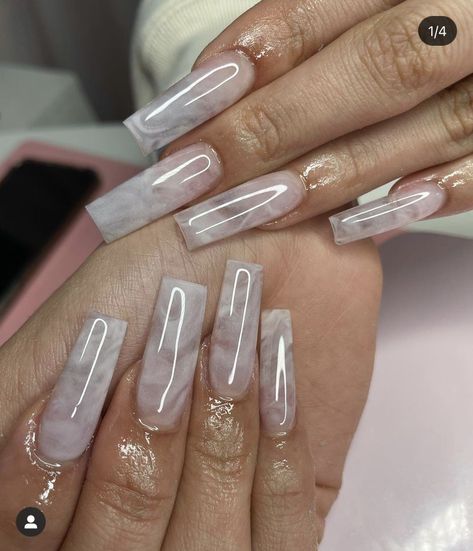 white and clear marble on medium square nails Marble Acrylic Nails, Jade Nails, Clear Acrylic Nails, Tapered Square Nails, Marble Nail Designs, Ombre Acrylic Nails, Transparent Nails, White Acrylic Nails, White Nail Art