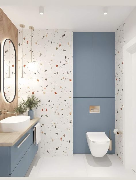 Bathroom Wallpaper Vintage, Wallpaper Accent Wall Bathroom, Small Bathroom Wallpaper, Washroom Design, Bathroom Redesign, Bathroom Design Decor, Toilet Design, Bathroom Inspiration Decor, Bathroom Trends