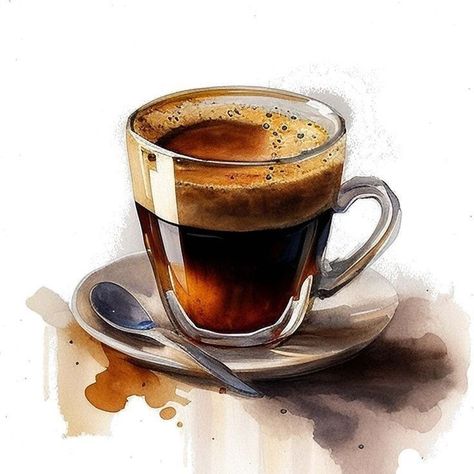 Cup Of Coffee Watercolor, Espresso Drawing, Coffee Watercolor Painting, Coffee Painting Canvas, Drawing Cup, Coffee Cup Drawing, Coffee Art Painting, Coffee Watercolor, Astronaut Illustration