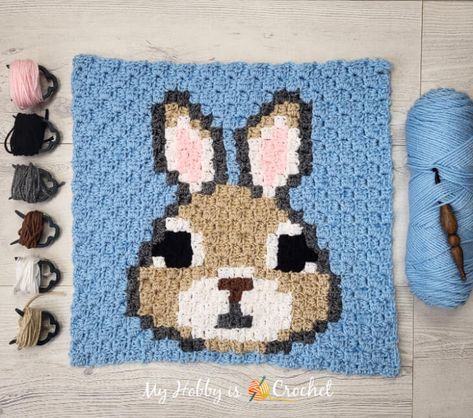 My Hobby Is Crochet: Rabbit C2C Square Free Crochet Pattern + Graph | Wildlife Graphghan CAL Block 30 Rabbit Corner, Crochet Pattern Graph, Kids Fathers Day Crafts, Slip Stitch Crochet, Corner To Corner Crochet, Diy Baby Clothes, Crochet Rabbit, Corner To Corner, C2c Crochet