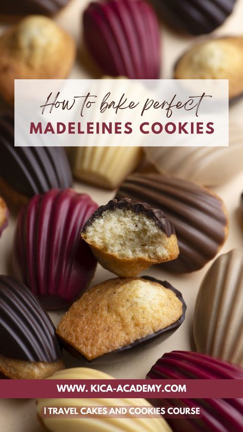 Madeleine cookies. Tender, elegant sponge cookie that tastes lovely on its own or with a cup of good tea or coffee. Fall Madeline Cookies, Mandolin Cookies, Madeleines Packaging, Madeleine Cookies Recipe, Madeleine Recipes, Madeline Cookies Recipe, Madeline Cake, Travel Cakes, Madeleine Cookies