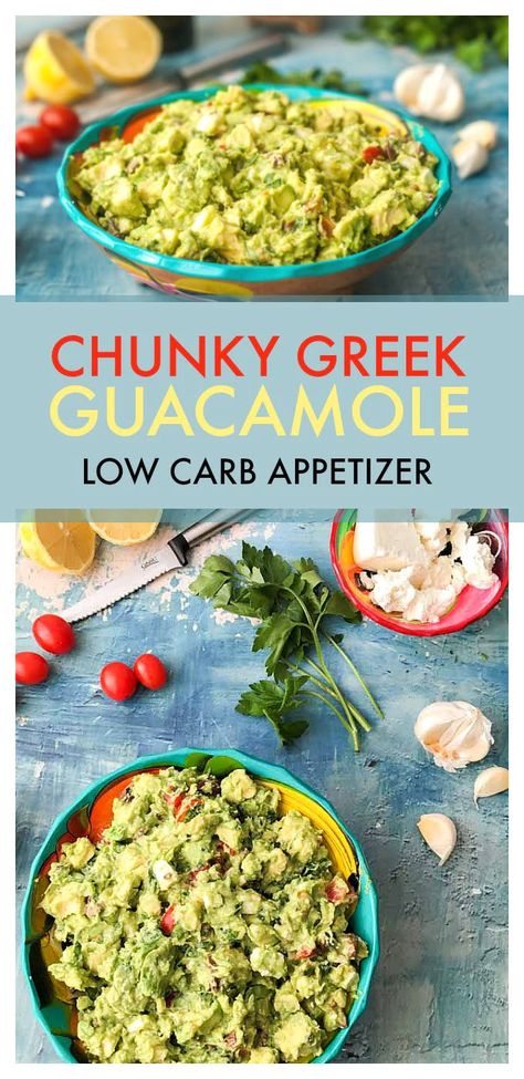 Chunky Greek Guacamole - A Yummy Low Carb Dip Greek Mexican Fusion, Greek Guacamole, Mexican Fusion, Shrimp Asparagus, Mexican Feast, Hors Devours, Lemon Shrimp, Healthy Appetizer Recipes, Low Carb Appetizers