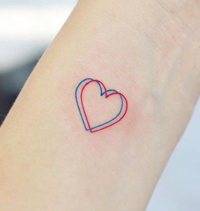 Red And Blue Heart Tattoo, Red And Blue Tattoo, Blue Heart Tattoo, Tattoo Jimin, Tattoed Heart, Tatted Quotes, Heart Tattoo Ankle, Trippy Tattoo, Red Heart Tattoos