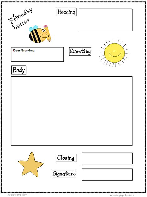 Letter Writing Grade 2, Letter Writing For Kids, Friendly Letter Template, English Letter Writing, Letter Writing Worksheets, Letter Writing Activities, Explanatory Writing, Teaching Games, Friendly Letter Writing