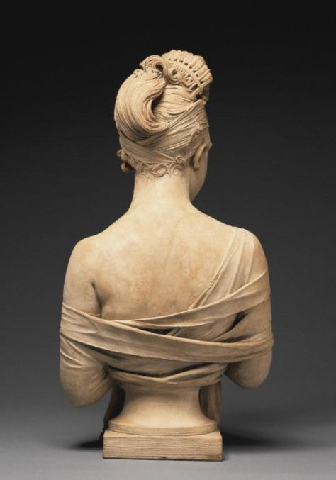 Bust of Madame Recamier, by Joseph Chinard, French, about 1801-1802 Terracotta. The Getty Center. Easy Clay Sculptures, Getty Museum, Portrait Sculpture, Doll Tutorial, Back View, Pompadour, Figurative Sculpture, Sculpture Clay, Sculptures & Statues