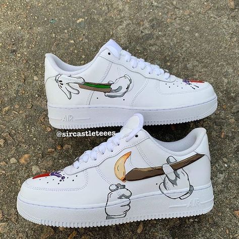 The Best Customised Sneakers on Instagram: “Nike Air Force 1 customs 🔥 How would you name these? Rate from 1-10! 🤔 Follow @customised_culture for more! _ By: @sircastleteees” Custom Sneakers Diy, Boty Nike, Custom Painted Shoes, Custom Shoes Diy, Nike Shoes Air Force, White Nike Shoes, Brand Ideas, Custom Nike Shoes, Shoe Ideas