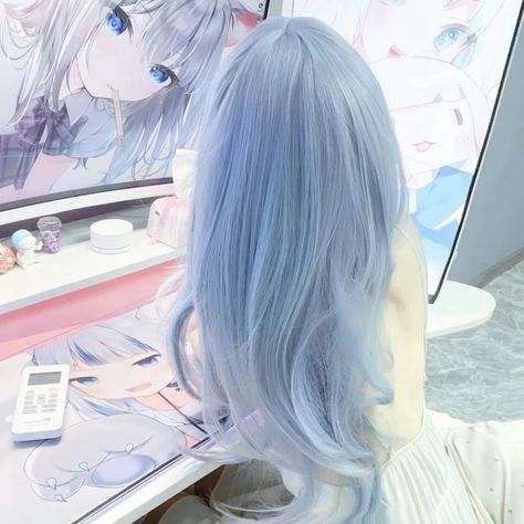 Icy Blue Hair, Blue Hair Girl, Sky Blue Hair, Hair Color Blue, Hair Girl, Hair Dye Colors, Hair Reference, Cosplay Makeup, Long Blonde Hair